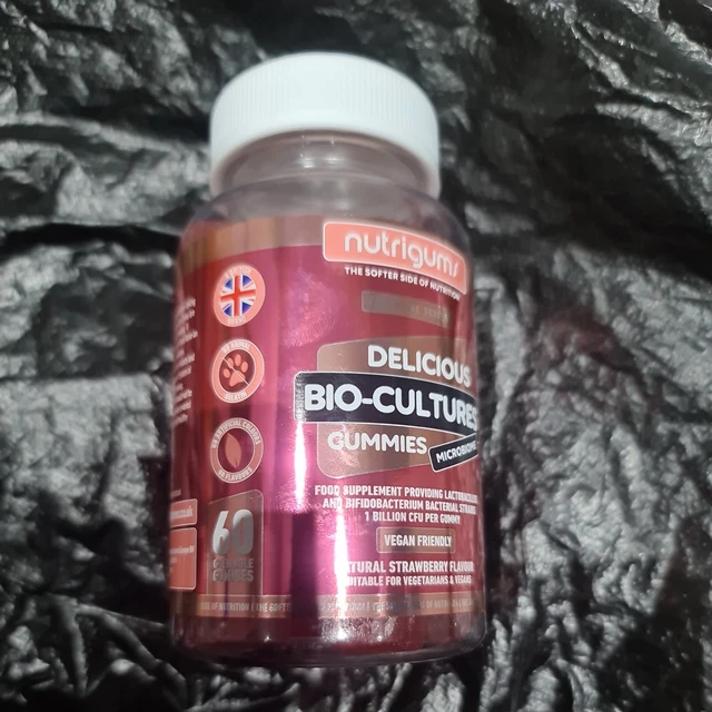 NUTRIGUMS BIO-CULTURES MICROBIOME 60 Gummies Strawberry Flavour BBE 10/ ...