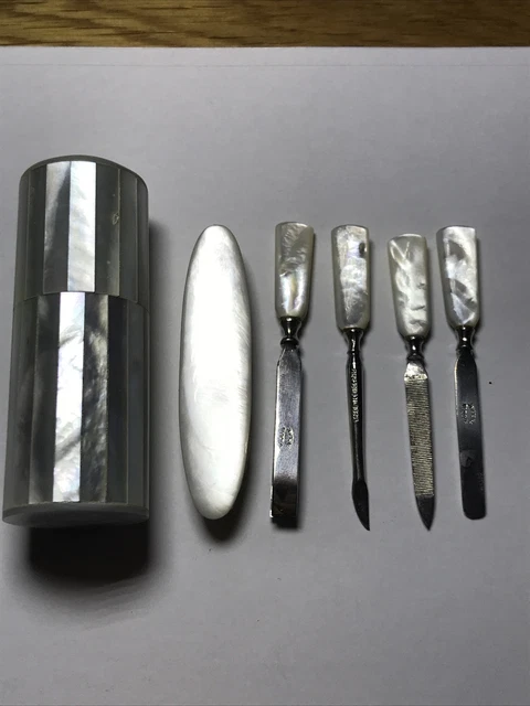 Antique Vintage Mother Of Pearl Manicure Set