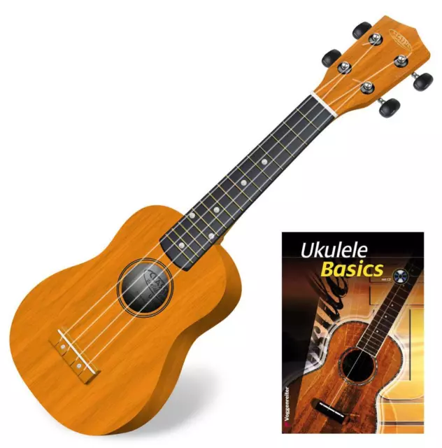 Classic Cantabile Ukulele Natur Holz Hawaii Gitarre Uke Sopran Lehrbuch Schule