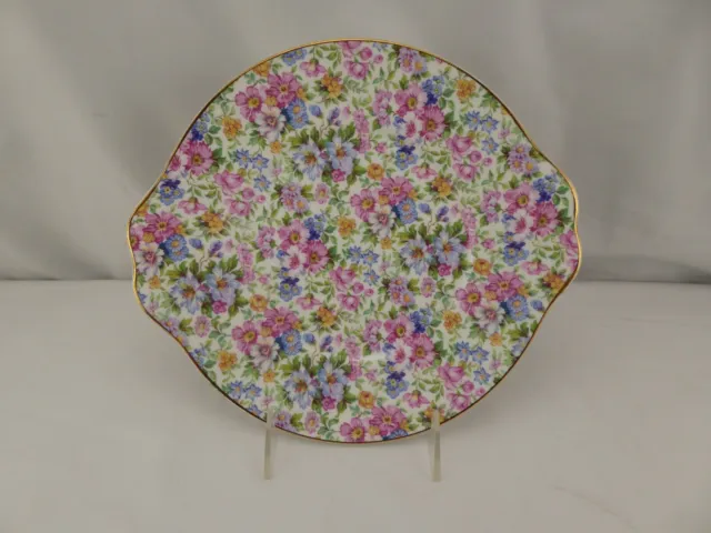 Staffordshire Two Handled Cake Plate Bethany Chintz Pink