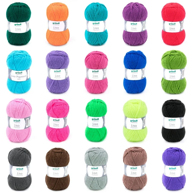 Gründl Lisa Premium Uni Wolle Garn Stricken Häkeln 35 Farben 100% Polyacryl 50g