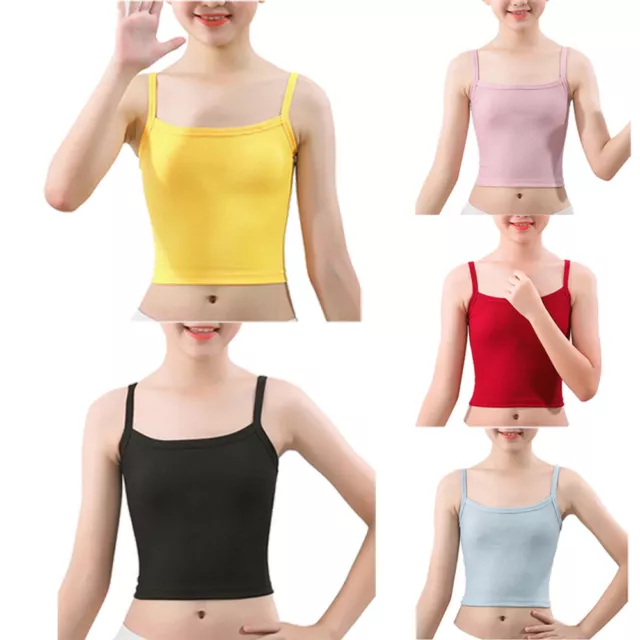 Kids Girls Vest Cropped Length Top Slim Fit Crop Spaghetti Straps Undershirt