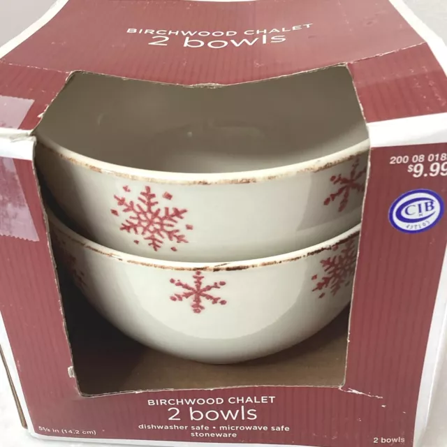 Target Birchwood Chalet Red Snowflake Cereal Salad Bowls (2) NEW Old Stock 3