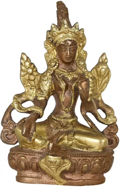 Ottone Buddista Tibetano Saviour Divinità Verde Tara Piccolo Figurina Statua