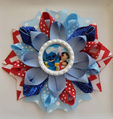 Lilo and Stitch Bottle Cap Hair Bow 4" FREE Headband Included