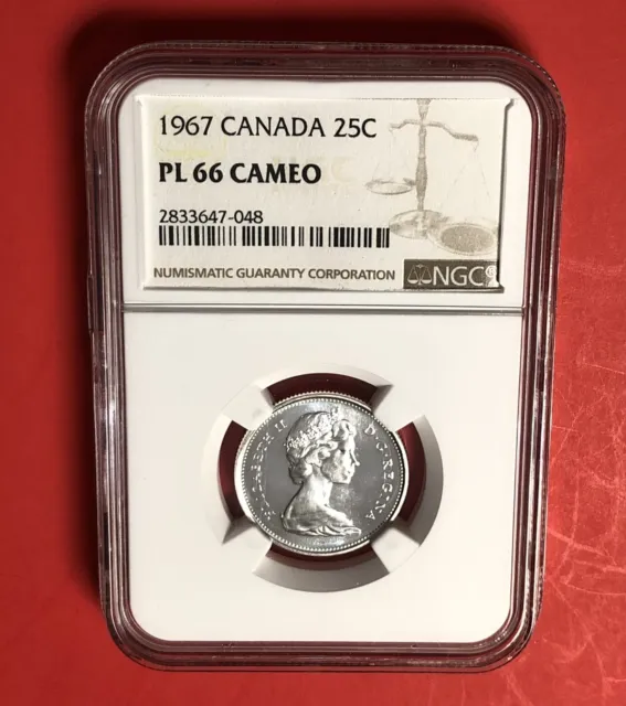 1967-Canada-25 Cents Coin,Graded By Ngc Pl 66 Cameo…Great Deal.