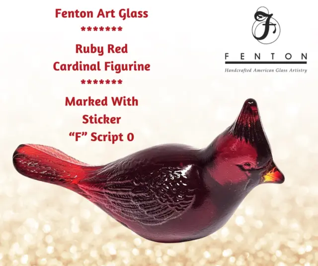 FENTON Art Glass RUBY Red CARDINAL Figurine Marked W/Sticker F Script 0