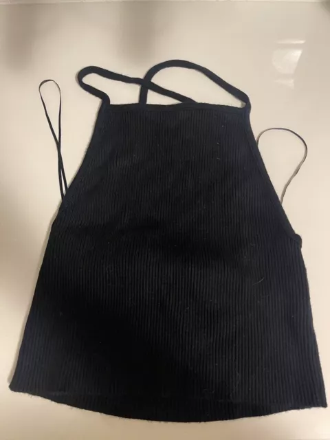 Zara Size M Strappy Ribbed Knit V-Neck Cropped Tank Top Sleeveless Black