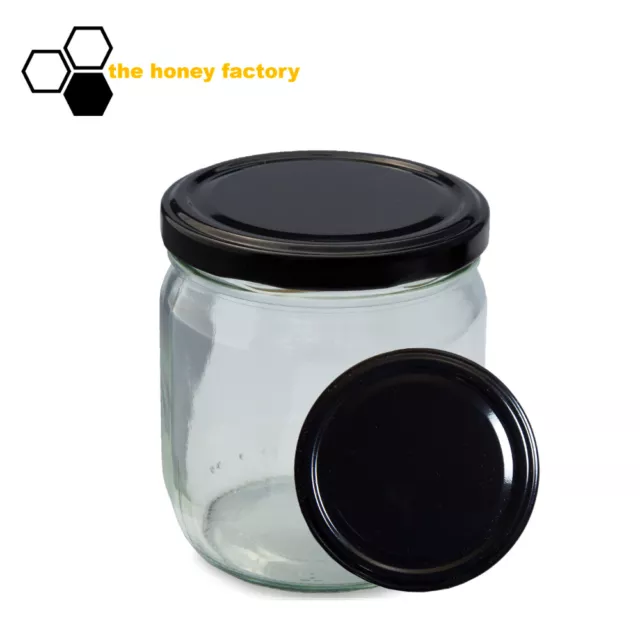 96 x HONIGGLAS Twist Off Glas CURVY 500G im KARTON inkl. Metalldeckel SCHWARZ