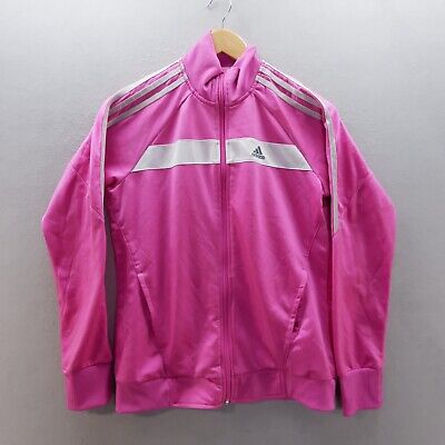 ADIDAS Track Jacket 15-16yrs Pink Silver Logo Full Zip Tracksuit Top Girls