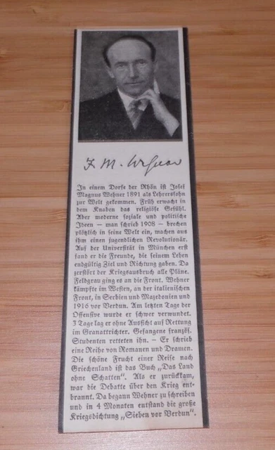 altes  Lesezeichen mit Text u Bild Josef Magnus Wehner ca. 1920 / 30 Art Deco