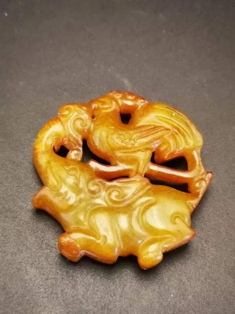 Rare Shocked Carving Chinese Old Nephrite Jade Hand Carving Statue Amulet Y52
