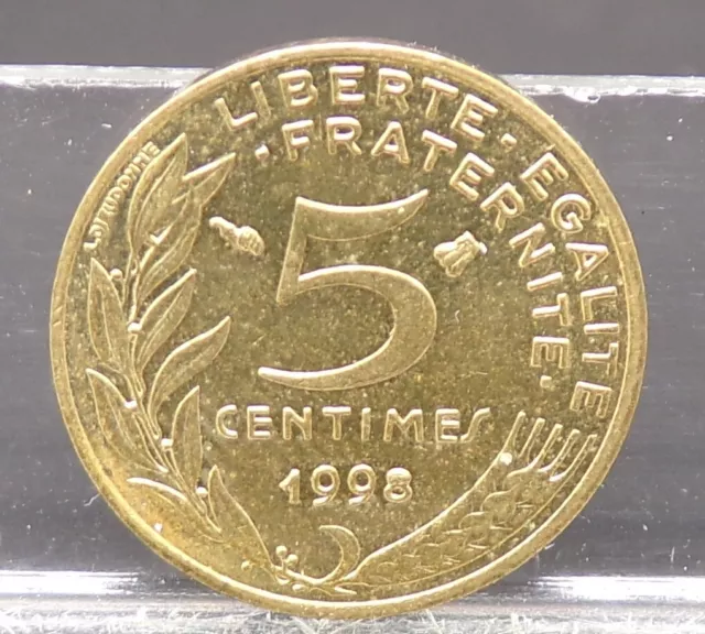 Monnaie 5 cinq centimes franc 1998 fautée erreur faute boucle haute 8 pleine
