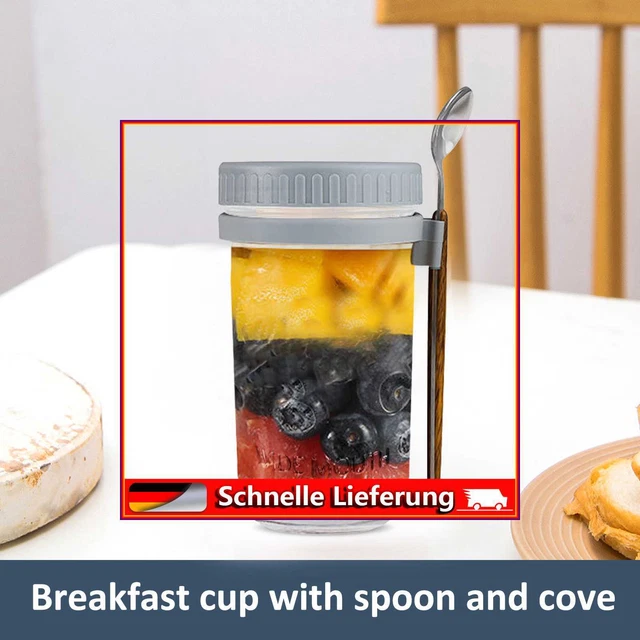 Overnight Oats Cup frasco de ensalada sellado con cuchara (gris 600 m)