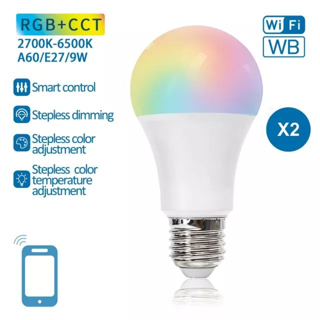 Lampadine Lampadina Led Smart Wifi E27 9W Rgb Alexa Google Home 2 Pezzi