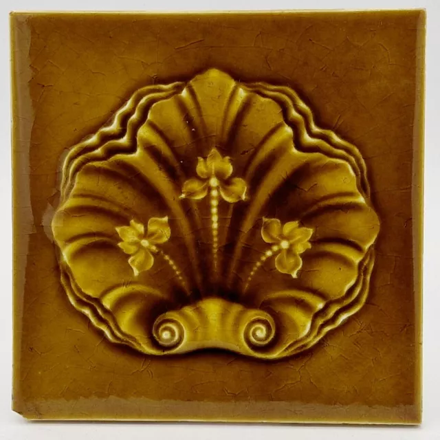Antique Fireplace Tile Art Nouveau Majolica Tile Henry Richards 1906 AE8