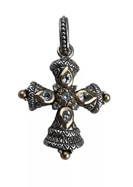 Barbara Bixby Sterling & 18K White Topaz Pendant Enhancer Maltese Cross