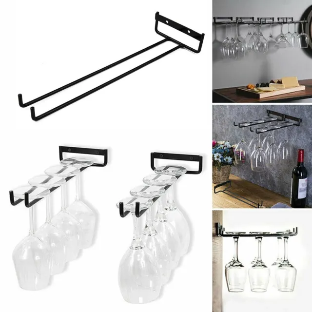 Bar Kitchen Wine Glass Holder Under Cabinet Cup Rack Shelf Stemware Hanger-Iron