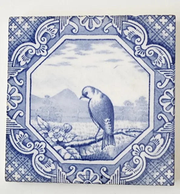 Rare Minton & Hollins Tile 1870 Victorian Transferware England Bird on a Branch