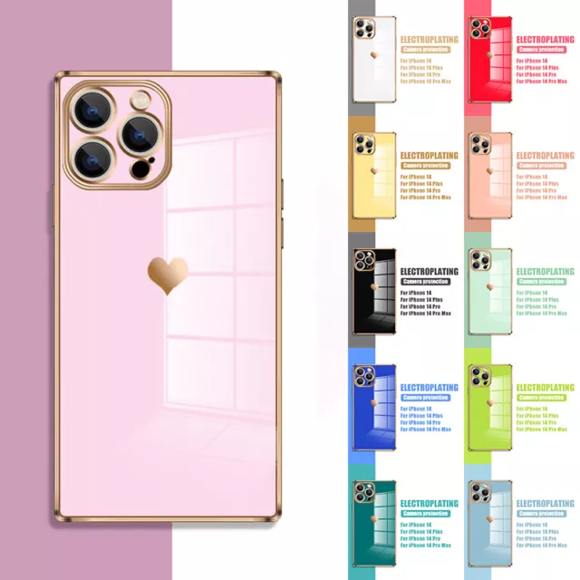 Square Girly Heart Case For iPhone 15 14 Pro Max 13 12 11 XR 8 7 Plus X XS MAX
