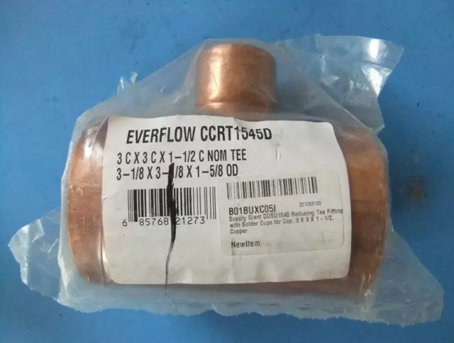 CCRT1545D TEE 3" X 3" X 1-1/2"  Sweat EVERFLOW WROT Copper