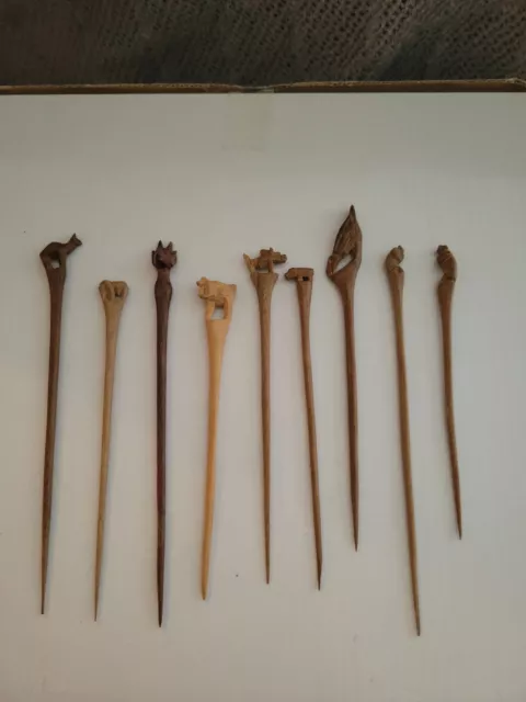 Old Hand Carved African Stick Set Of 9