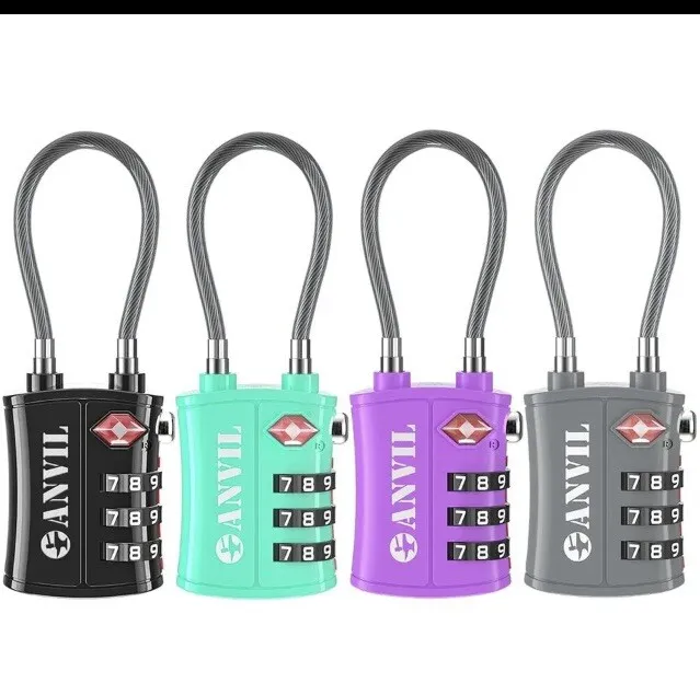 ANVIL TSA Approved Cable Luggage Locks 3 Digit Combination with Zinc Alloy Steel