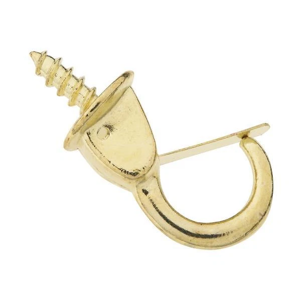 10 Pk Die Cast Brass Finish 1 3/8" Long Safety Cup Mug Teacup Hook 2/Pk N119909