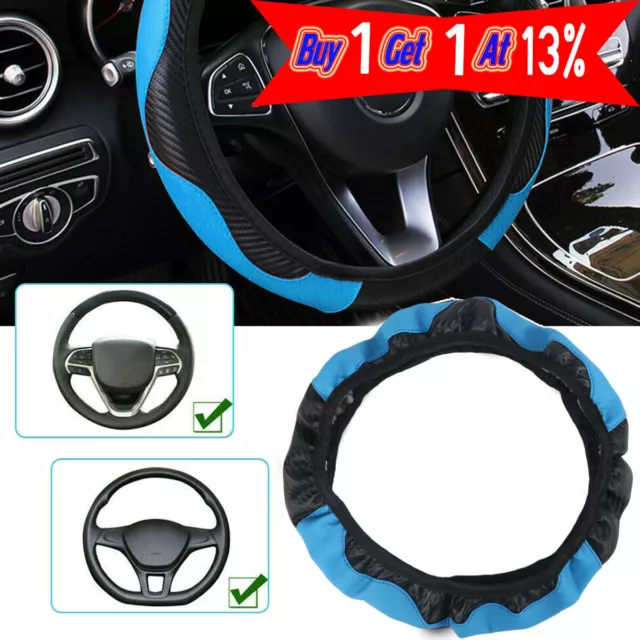 Black Blue Car Steering Wheel Cover Carbon Fiber Comfortable Elastic Protector