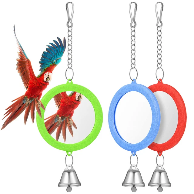 3 Pcs Parakeet Toys Birds Round Bird Cage Round Mirror Bird Toys Parakeets