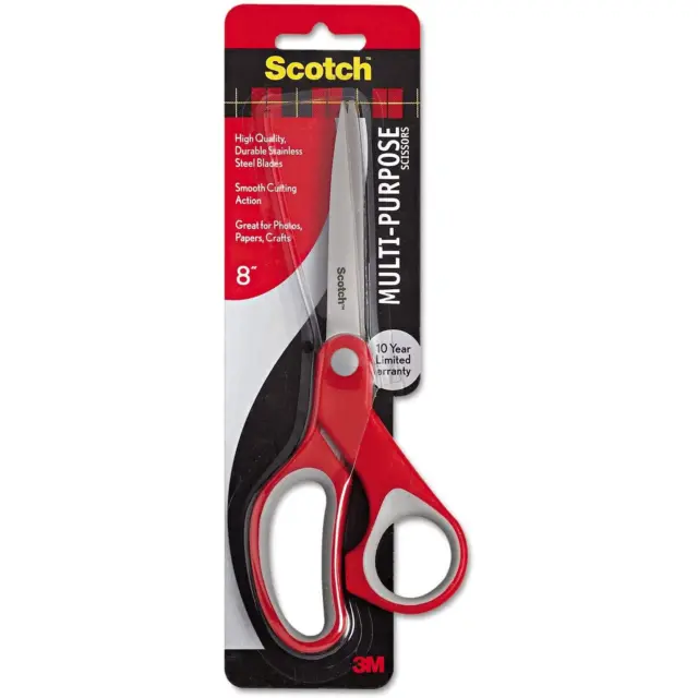 Tru Red Ambidextrous Stainless Steel Scissors, 8 Long, 3.86 Cut Length, Black Straight Symmetrical Handle