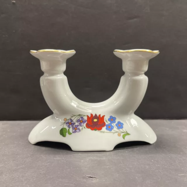 Vintage Kalocsa Hungary Porcelain Candle Stick Holder 0098 Floral Handpainted