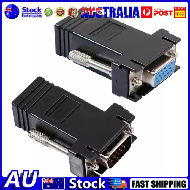 AU 2pcs VGA Extender Female/Male to Lan Cat5e/6 RJ45 Ethernet Female Adapter