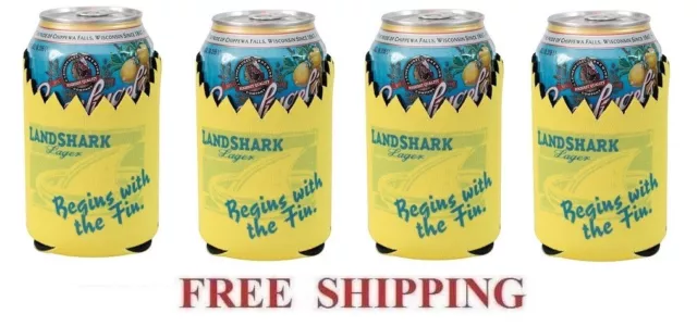 Landshark Island Lager 4 Beer Can Holders W/ Shark Bite Cooler Koozie Huggie New