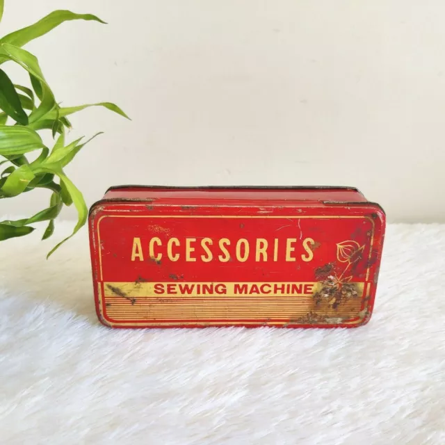 1950s Vintage de Costura Máquina Accesorios Estaño Caja Collectibles TB908