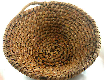 Antique 19th Century Hand Woven Rye Straw Basket with One Handle