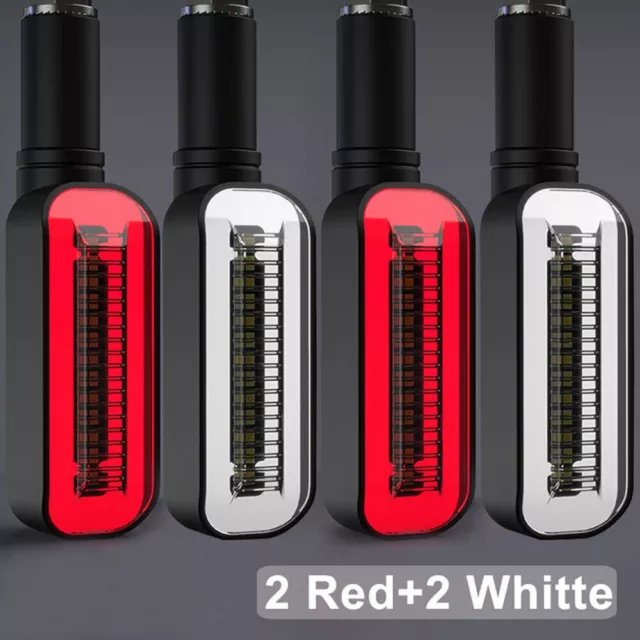 2 Paar LED Mini Motorrad Lenker Blinker Lauflicht Rot+Weiß Getönt Universal 12V