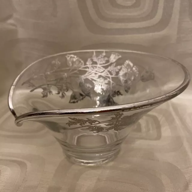 Silver City Candy Dish Bowl Flanders Poppy Flowers Overlay Elegant Glass Vintage