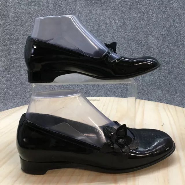 Franco Sarto Shoes Womens 6 M Mary Jane Black Patent Leather Flower Casual Block