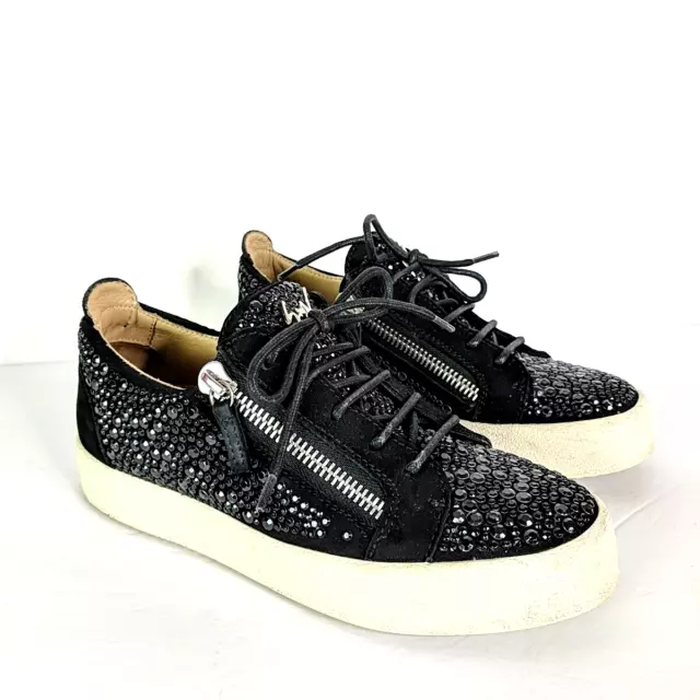 Giuseppe Zanotti Black Glitter Low Top Sneaker Frankie Men Size 7 EU 39 Women 9