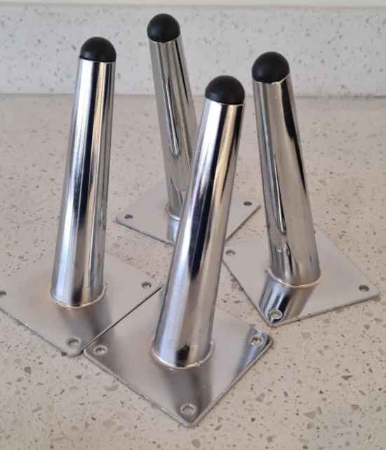 4 x chrome metal furniture legs for sofa, cabinet and bed. Slanted. 20cm & 15cm