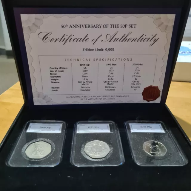 2019 50Th Anniversary Of The 50P Coin Three Piece 50P Coin Set **Edition...