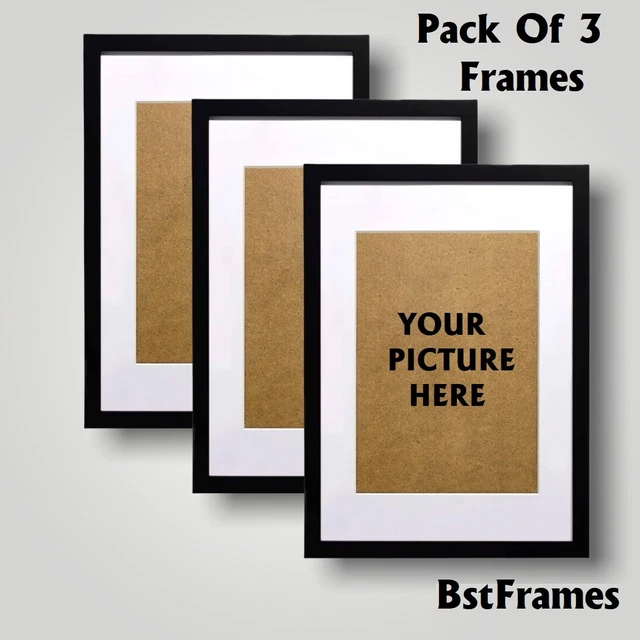 PACK OF 3 Black A1 A2 A3 A4 A5 A6 Picture Frames (With White Mounts
