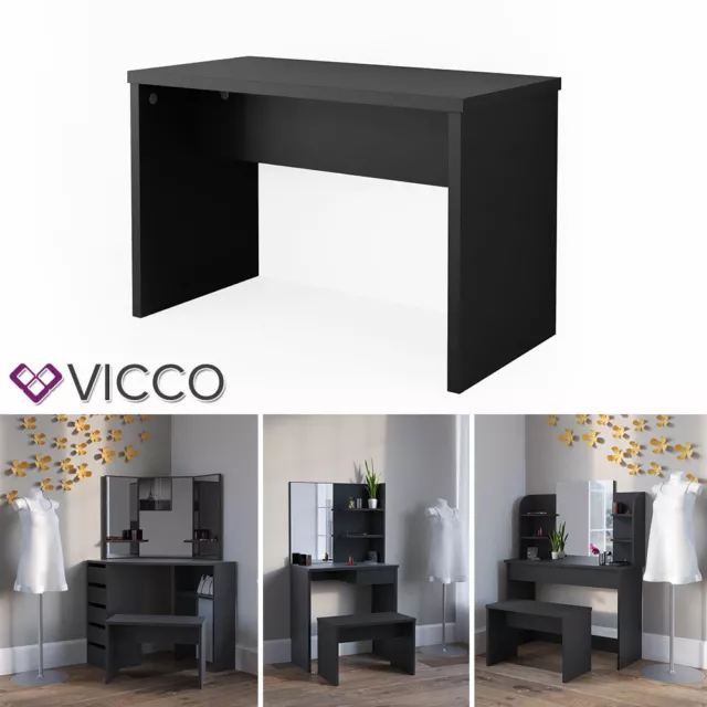 Vicco Taburete tocador Banco tocador 70 cm Negro vanidad cómoda espejo