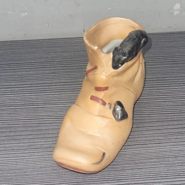 VINTAGE Circa 1940 Porcelain TAN Shoe with BLACK MOMMA BABY MOUSE Mice HP FIGURE