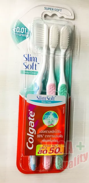 Colgate Toothbrush Pack 3 PCS Slim Soft Deep Clean Supersoft Remove Plaque