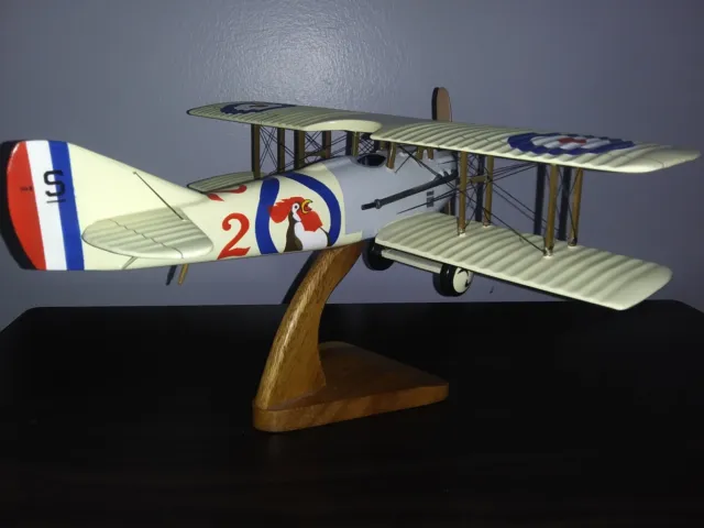 Rooster WWI Spad XIII Biplane Fighter Airplane Big Wood Model Excellent! w/Stand