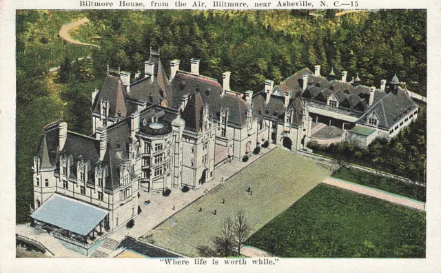 BILTMORE HOUSE FROM THE AIR AERIAL POSTCARD ASHEVILLE NC NORTH CAROLINA 1920s