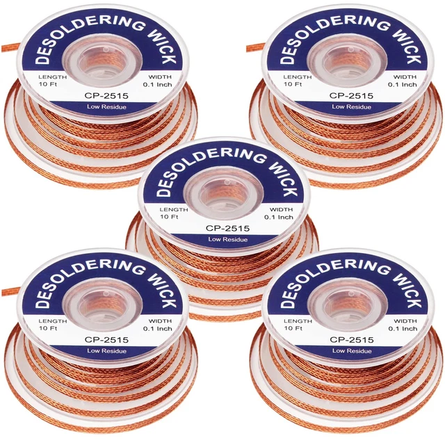 Solder Wicks braid，Solder Sucker，10ft Length 5 Pieces No-Clean Desolde...