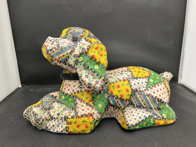 Decoupage Patchwork Floral Porcelain Dog Figurine - Cute Cocker Spaniel